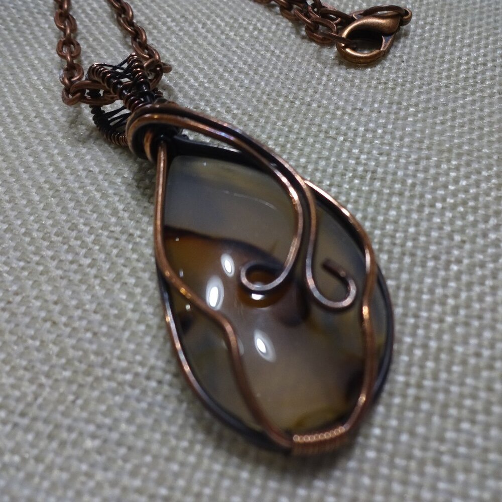 Rustic MONTANA AGATE Handmade COPPER WIRE-WRAPPED Pendant/Chain #211C